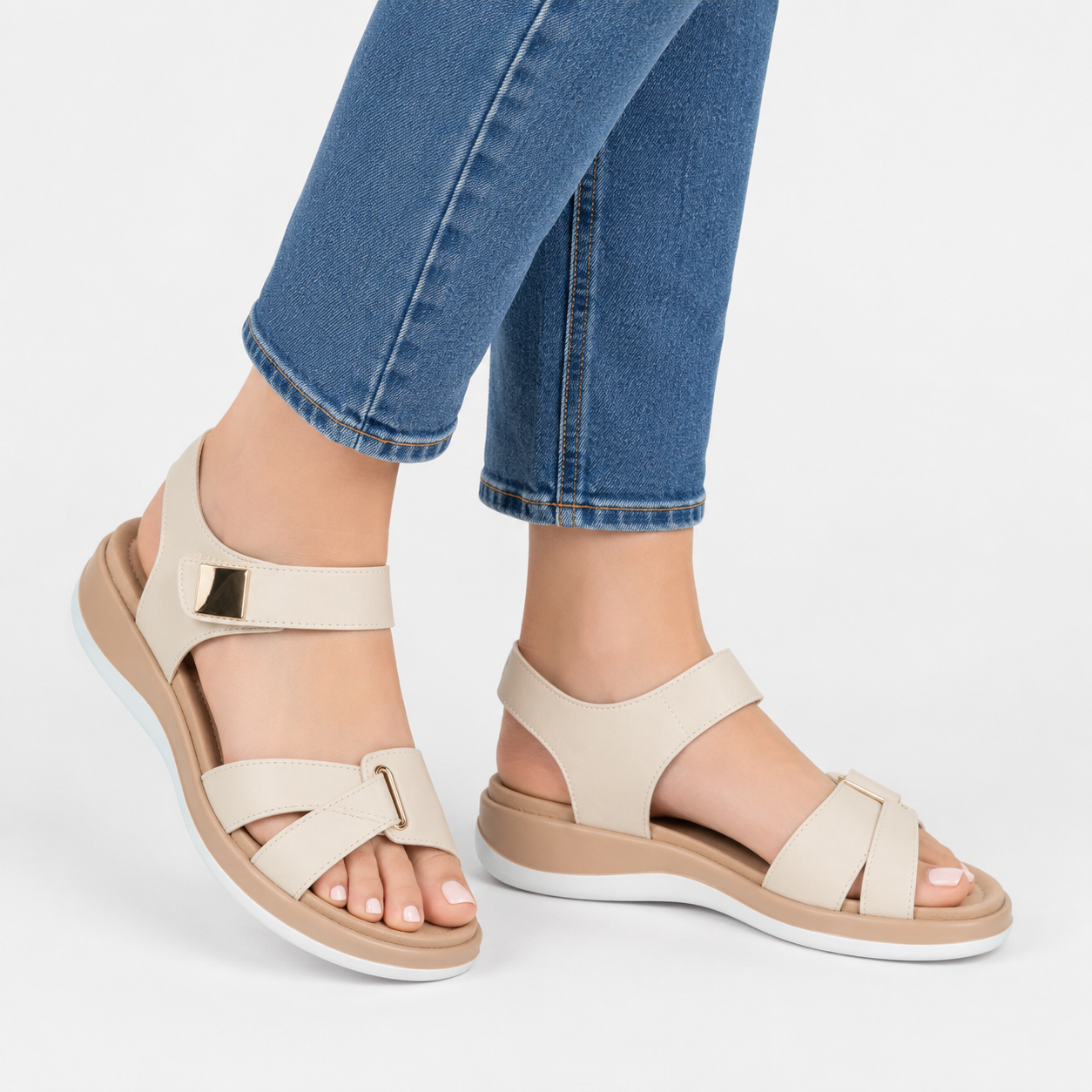 Sandales Orthopédiques Femme Confortables en Cuir avec Support Voûte Plantaire