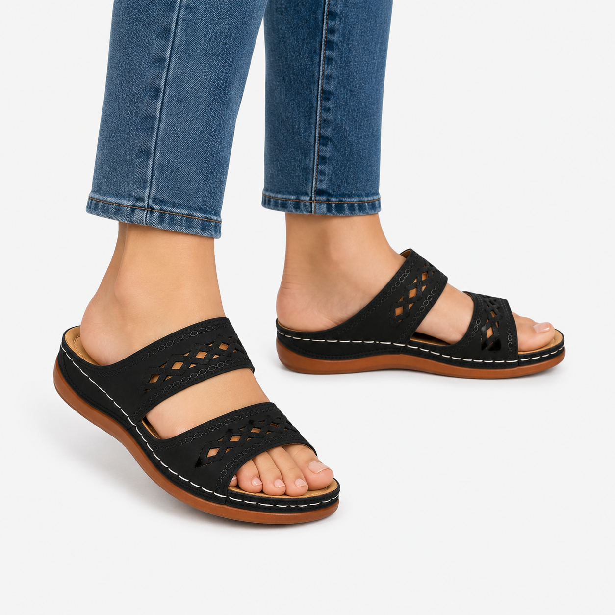 Sandales confort à enfiler avec soutien de voûte plantaire doux Femme