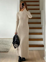 Rochie maxi stilată din tricot cu mâneci lungi pentru femei
