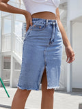 Jupe Longue en Jean Femme à Fente Bleu skirts