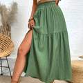 Langer Damenrock aus Stoff im Boho-Stil mit hoher Taille