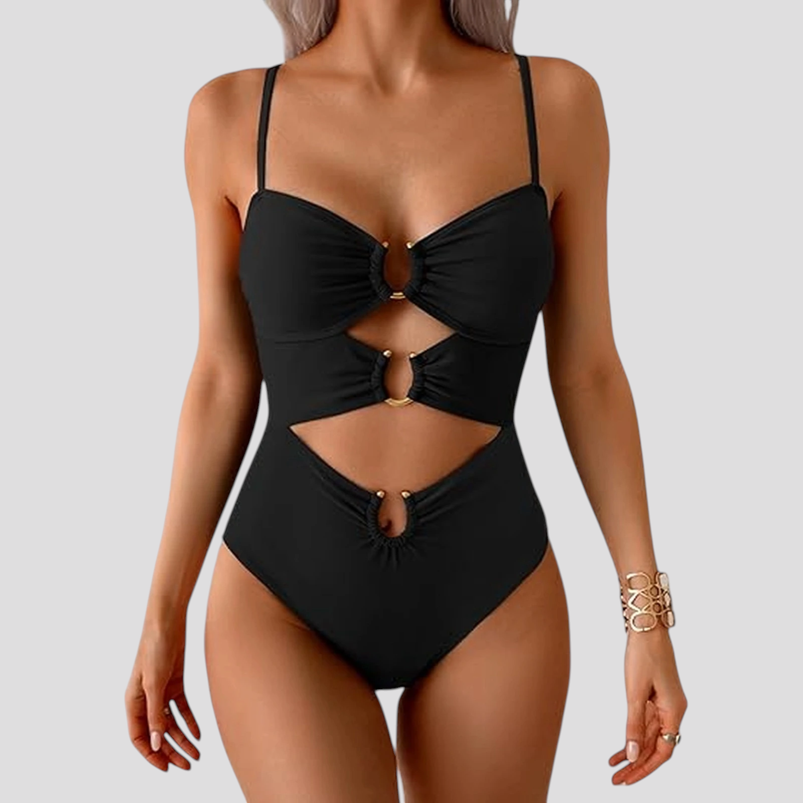 Maillot de bain 1 pièce femme doré sexy, décolleté plongeant &