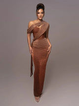 Robe de Soirée Asymétrique Femme avec Finition Métallisée