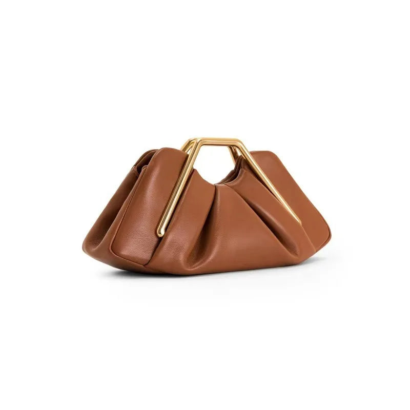 Weiche Leder-Clutch, Origami-Design, goldfarbener sechseckiger Griff