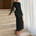 Maxikleid Damen Maxi mit Langen Ärmeln und Rüschen Details