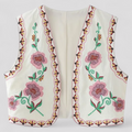 Gilet Bohème Brodé à Motifs Floraux Coton Femme