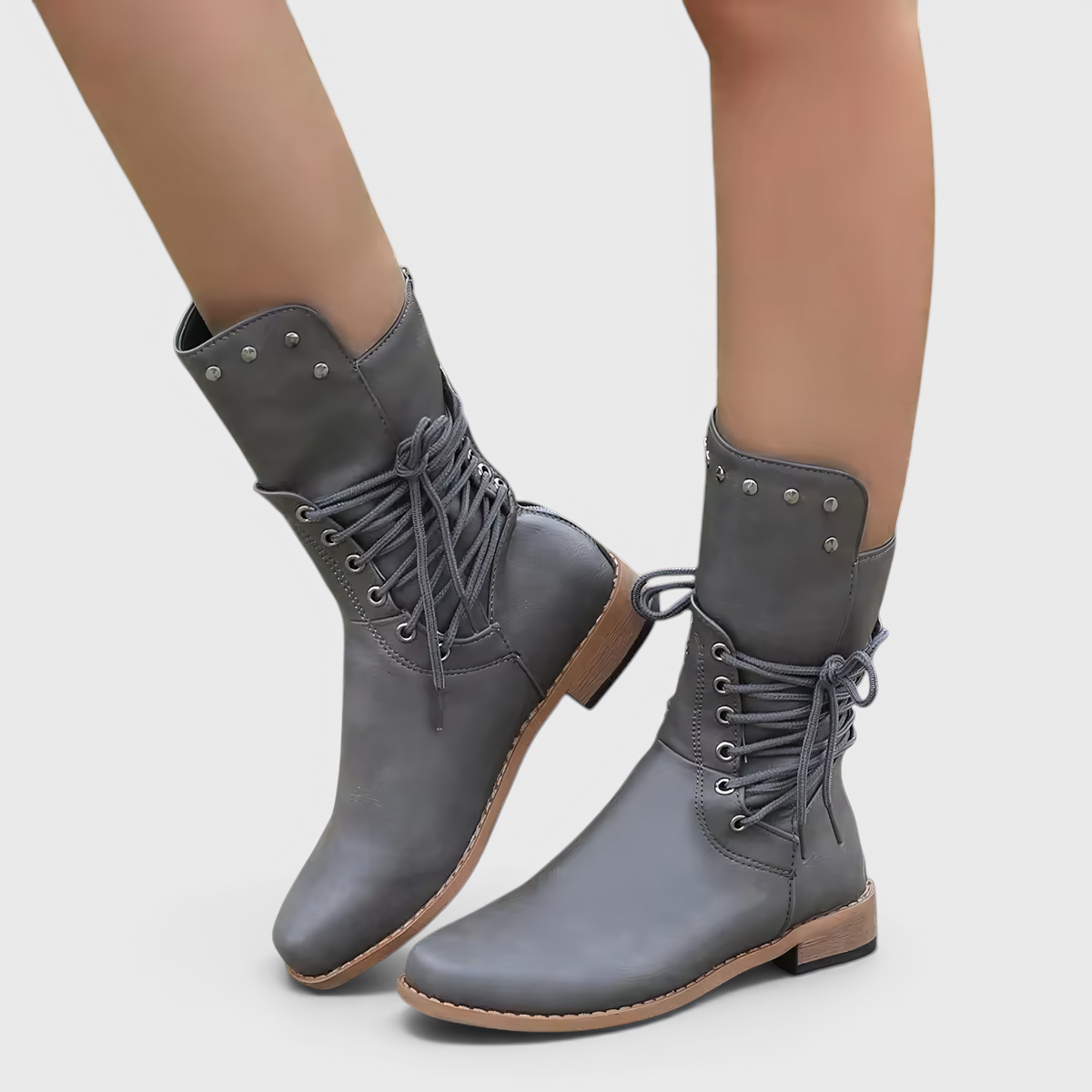 Bottes à Lacets pour Femme avec Talon Carré et Détails Western