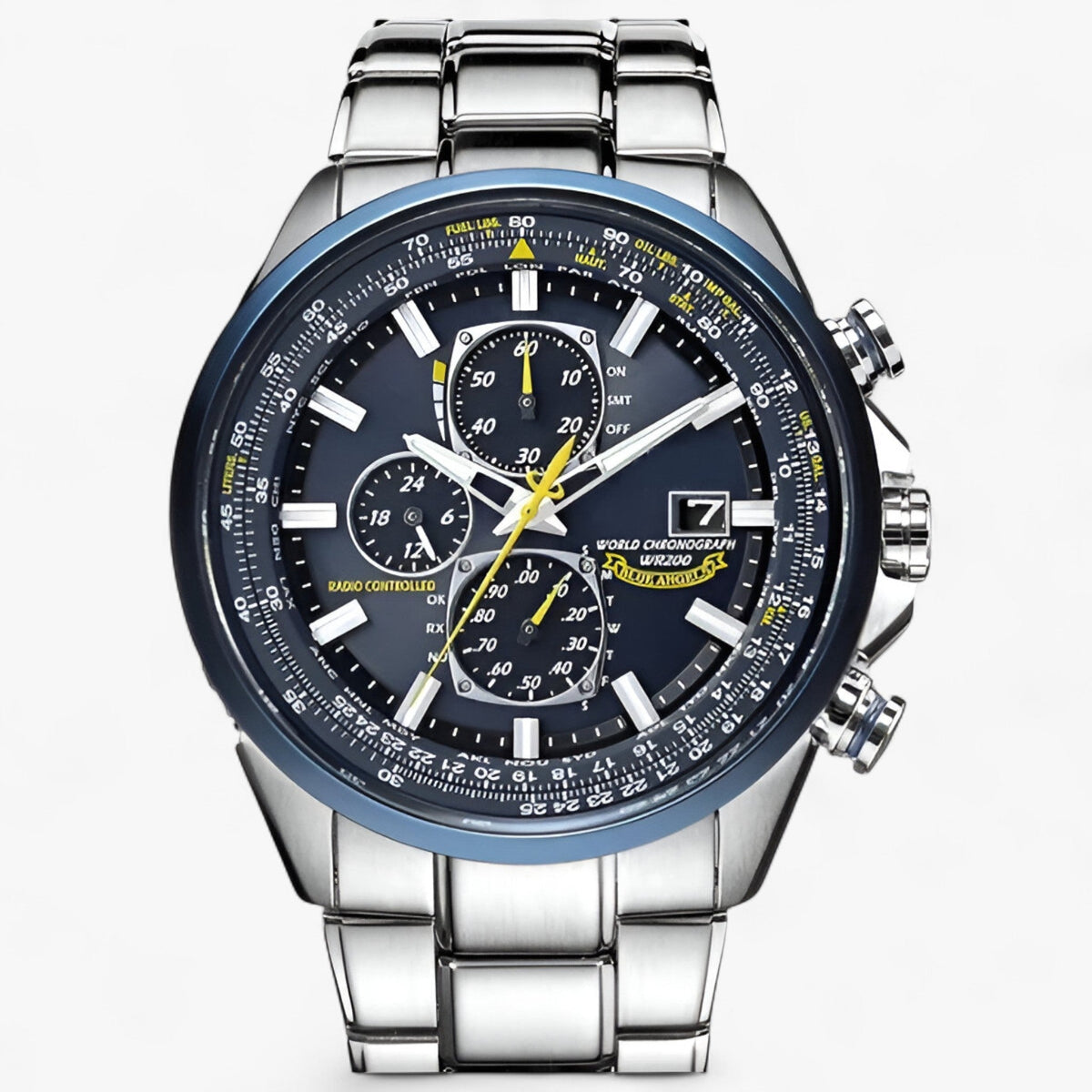 Montre Chronographe Homme MultiSteel 42mm – Acier Argenté, Cadran Bleu