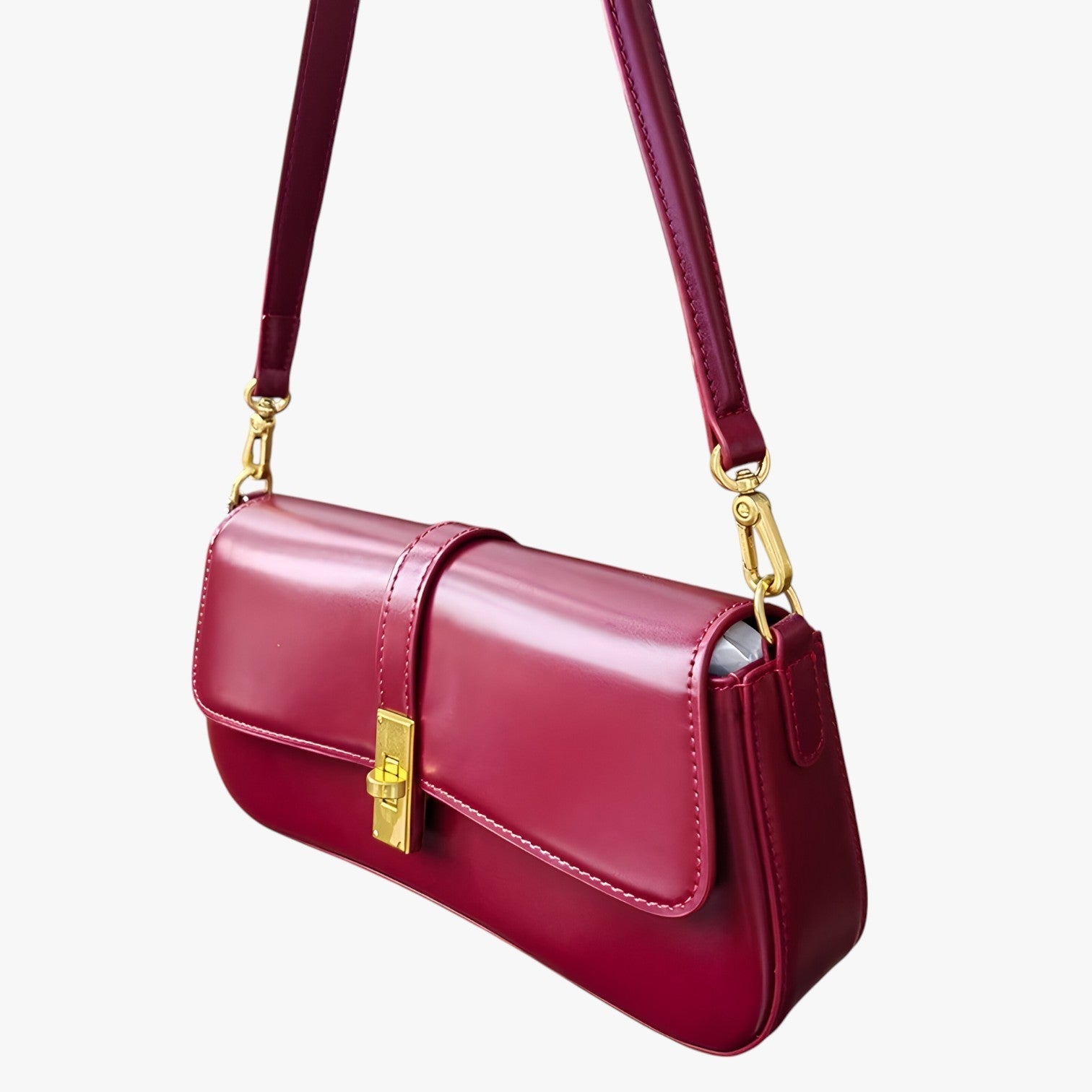 Luxuriöse schwarze Baguette-Handtasche aus echtem Leder Damen, elegant und kompakt