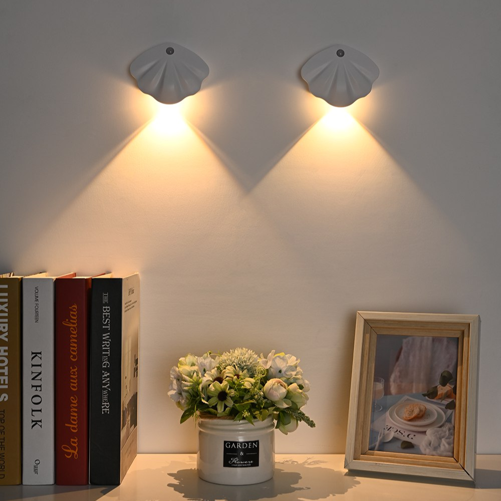 Lampe à Détecteur de Mouvement – Design Coquillage, USB Rechargeable