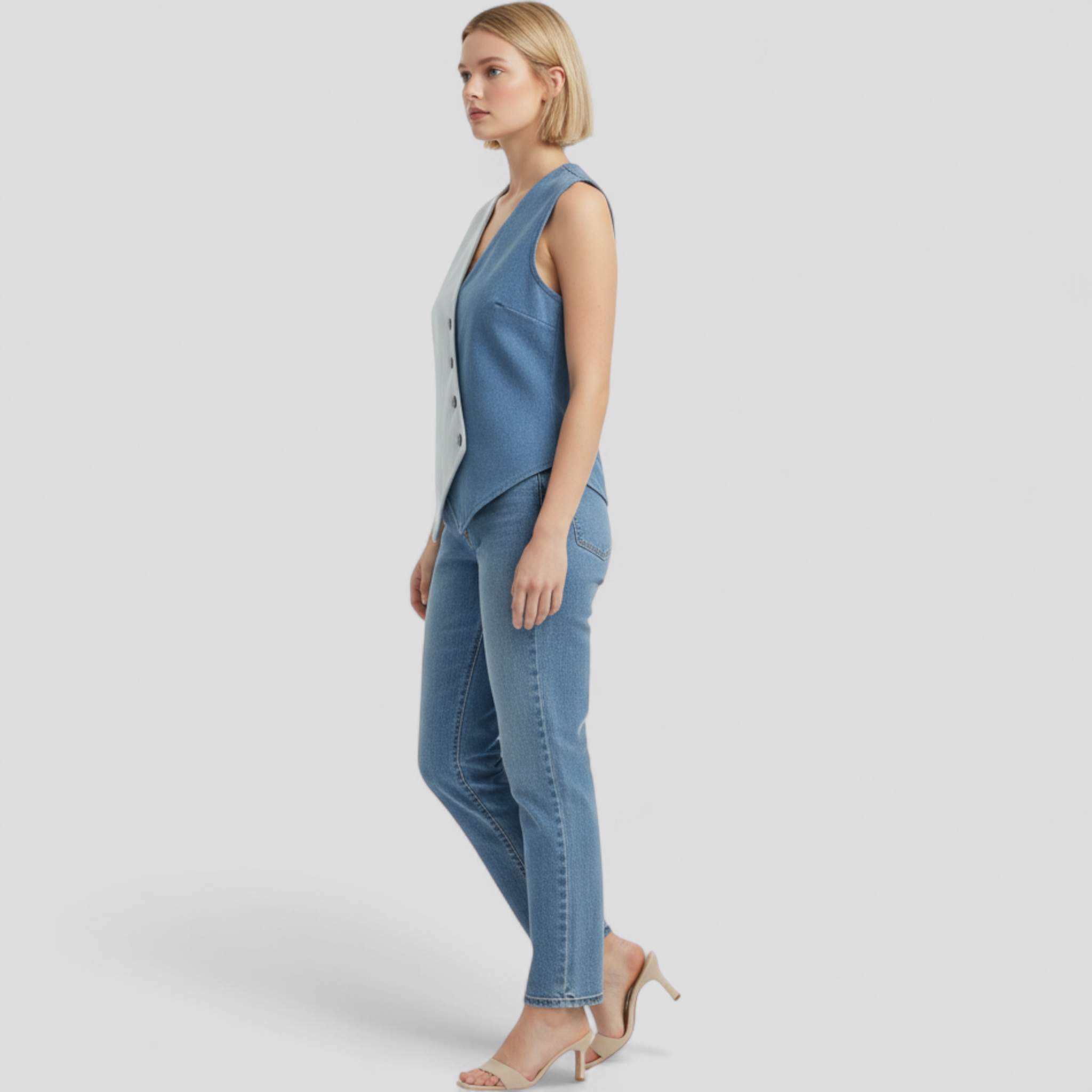 Ärmellose Bluse mit asymmetrischen Knöpfen für Damen