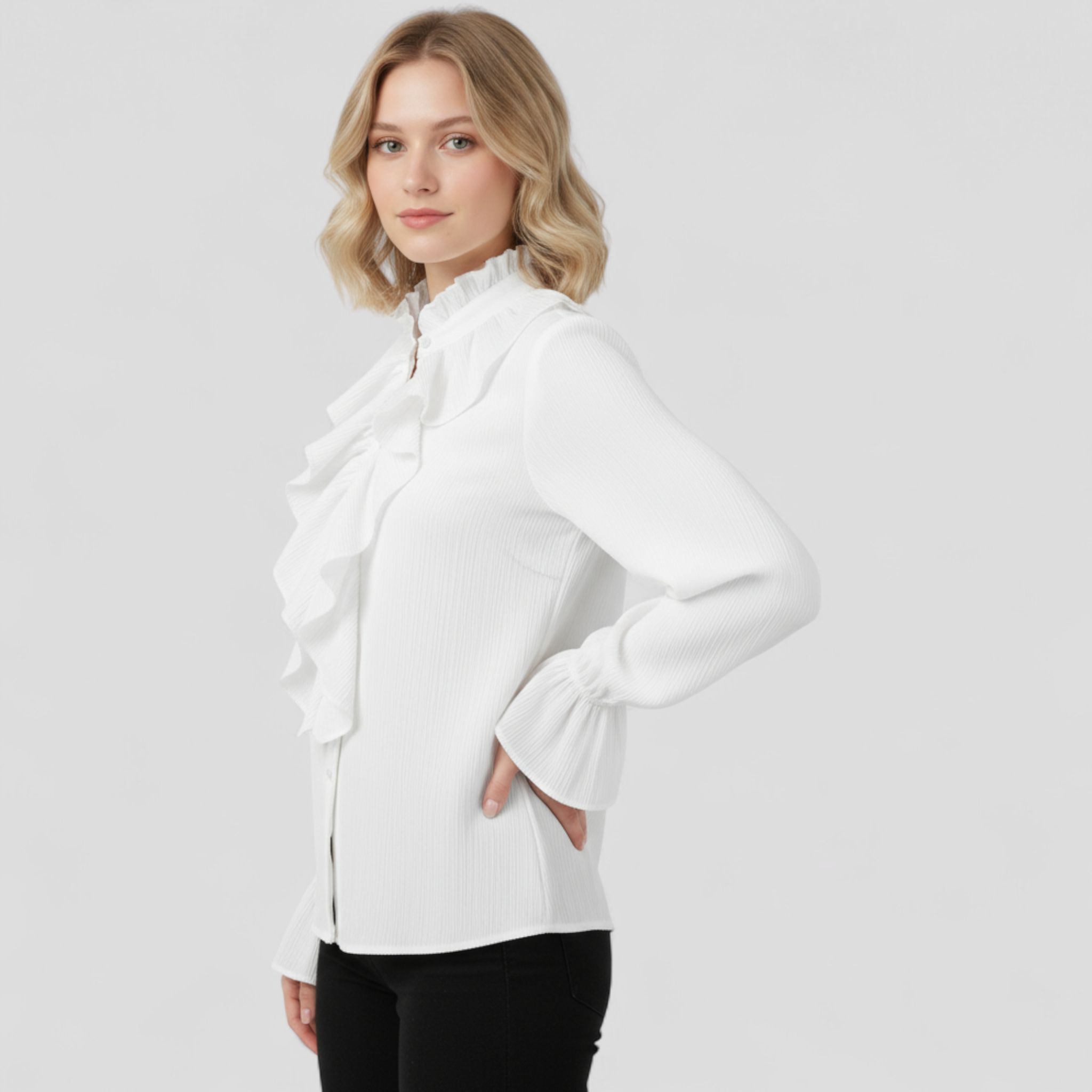 Blouse Élégante à Volants avec Manches Statement Femme