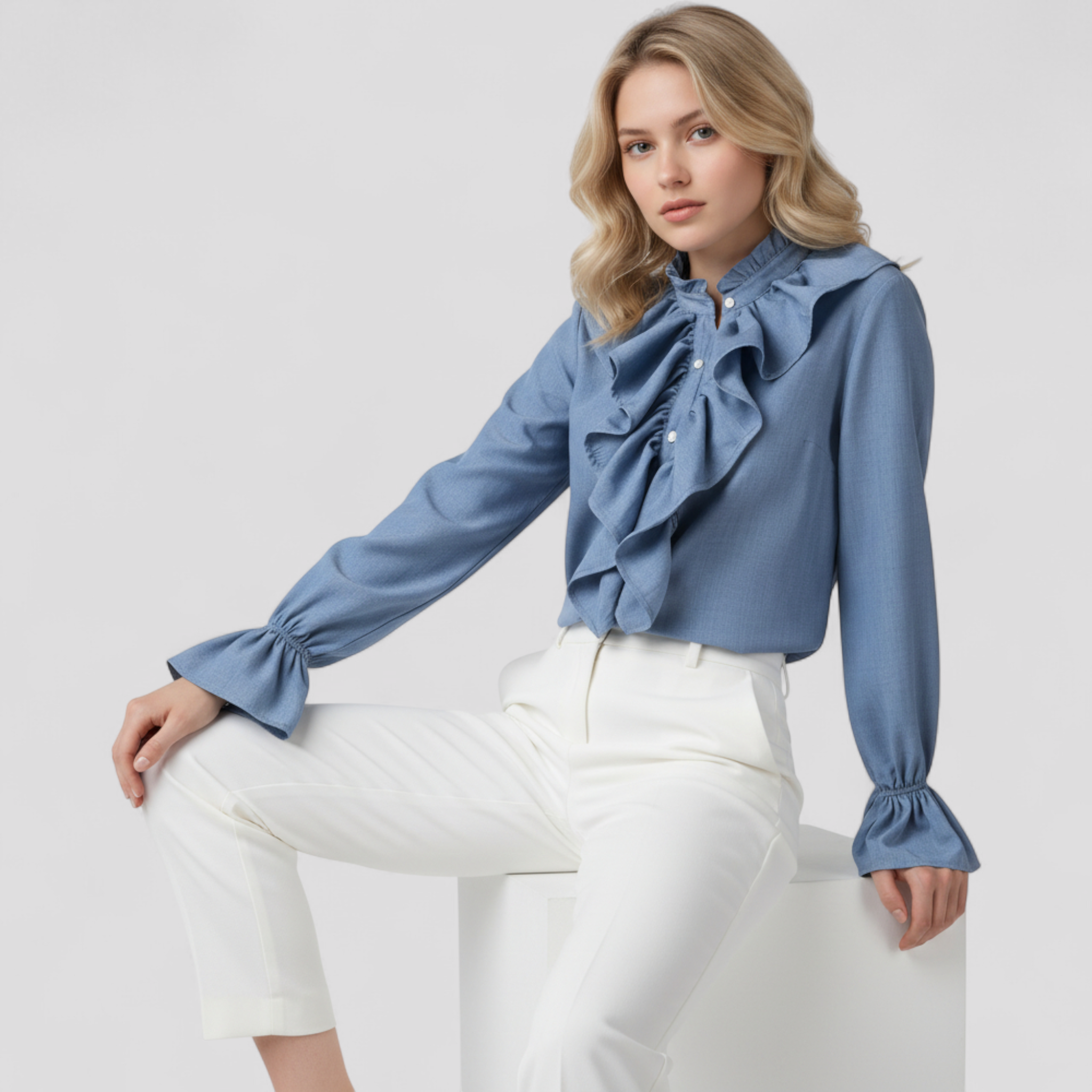Blouse Élégante à Volants avec Manches Statement Femme
