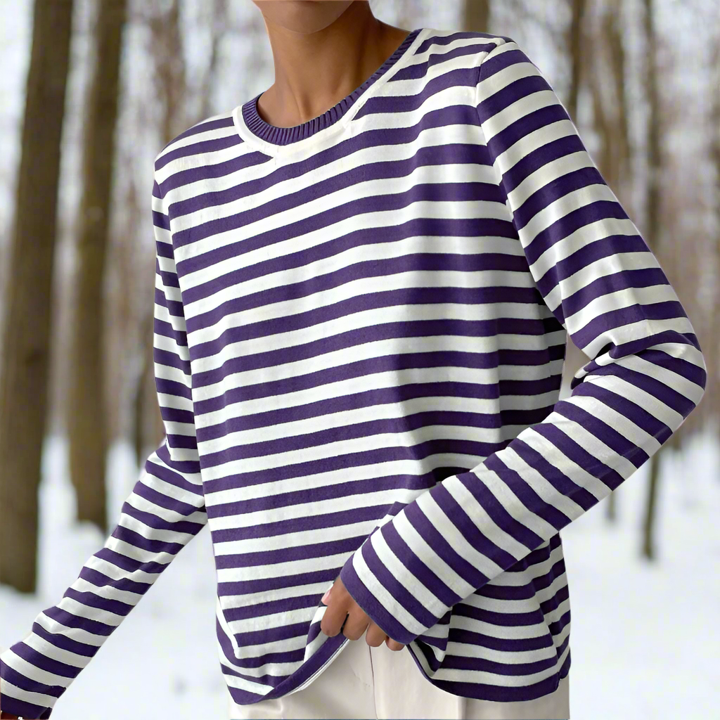 Tee Shirt Manches Longues Femme Rayé Décontracté 11