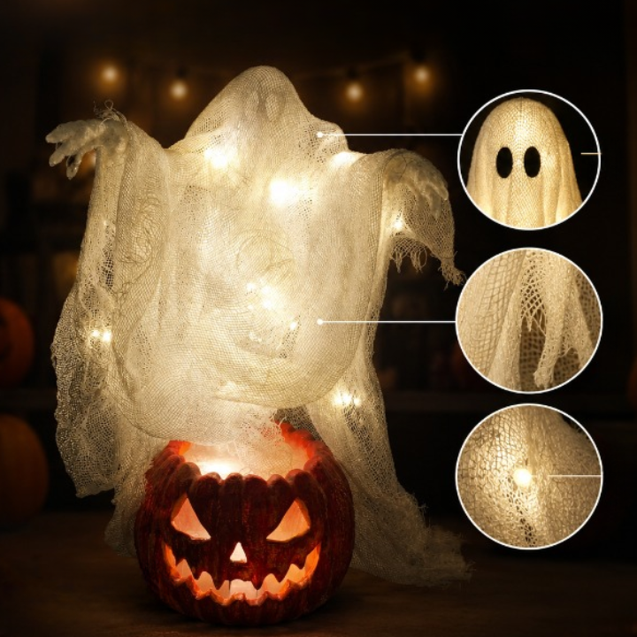 Lampe Citrouille Fantôme Géante Lumineuse LED - 130cm