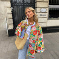 Veste Bomber Fleurie Femme Légère Chic Printemps/Été - Imprimé