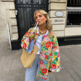 Jachetă bomber cu imprimeu floral pentru femei, ușoară și șic primăvară/vară