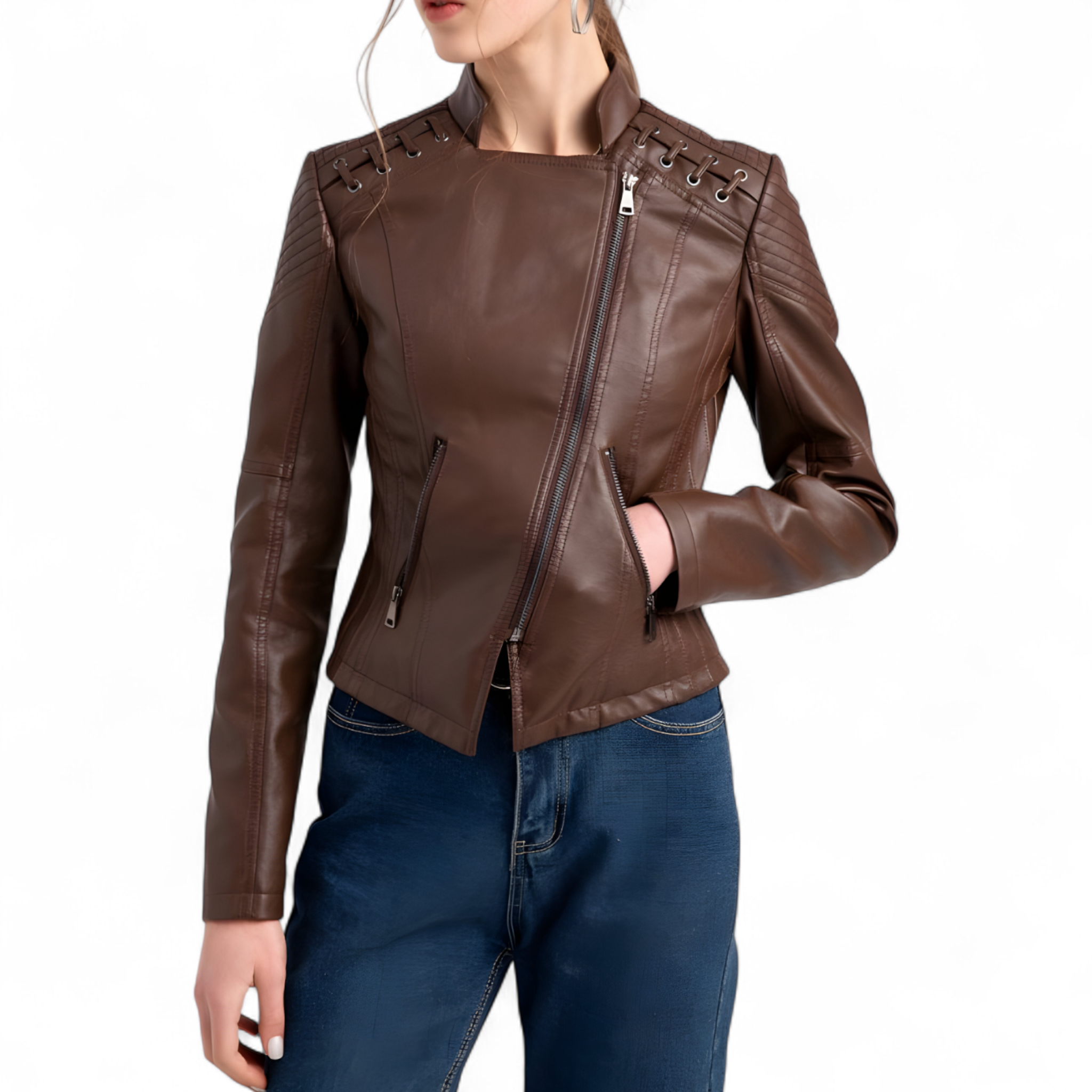 Lässige Damenlederjacke aus Polyester Herbstkollektion