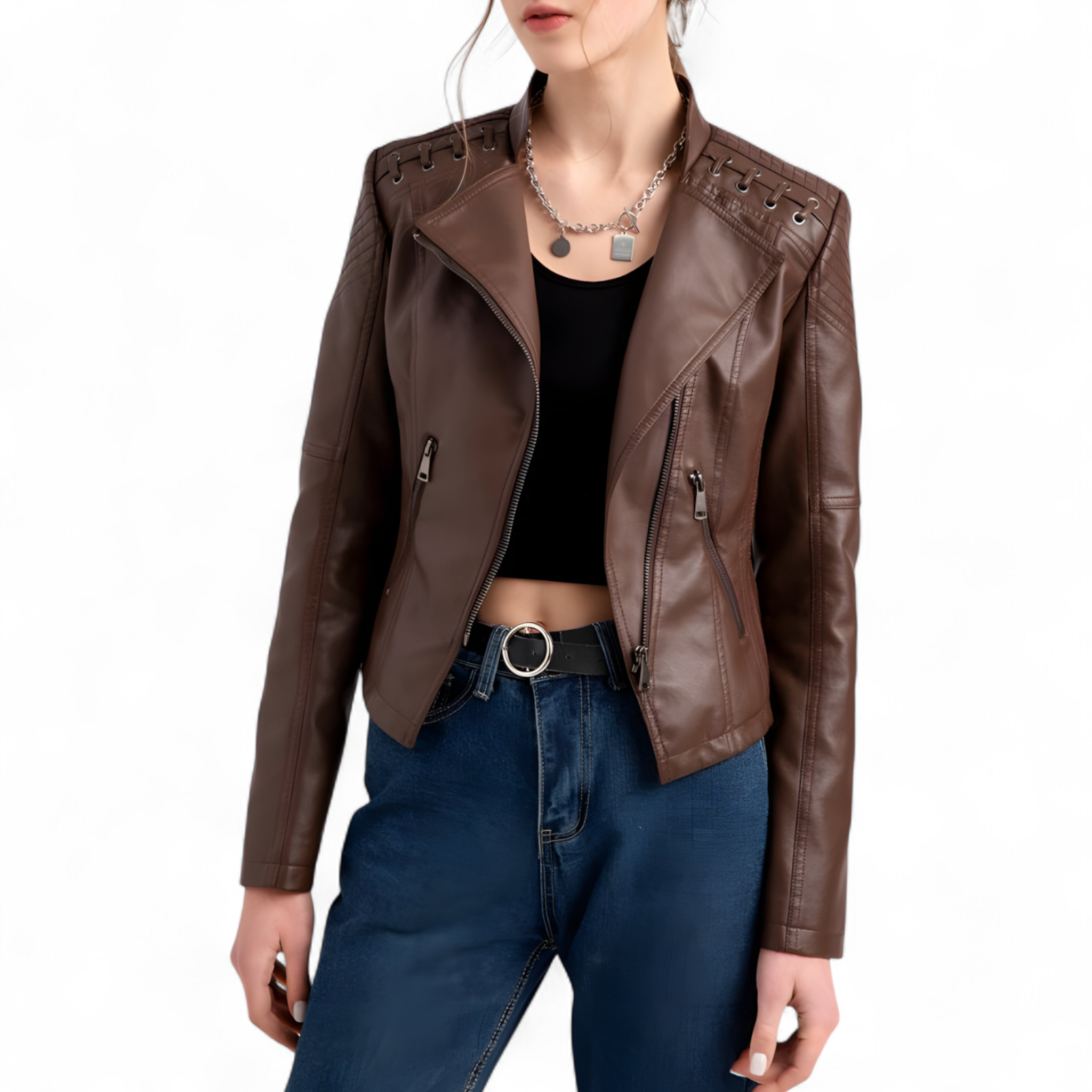 Lässige Damenlederjacke aus Polyester Herbstkollektion