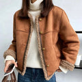 Elegante Wildlederjacke mit warmem Besatz für Damen