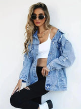 Jachetă oversize din denim pentru femei - Stil casual și confortabil