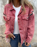 Veste en Jean Patchwork Femme Décontractée Multicolore Denim