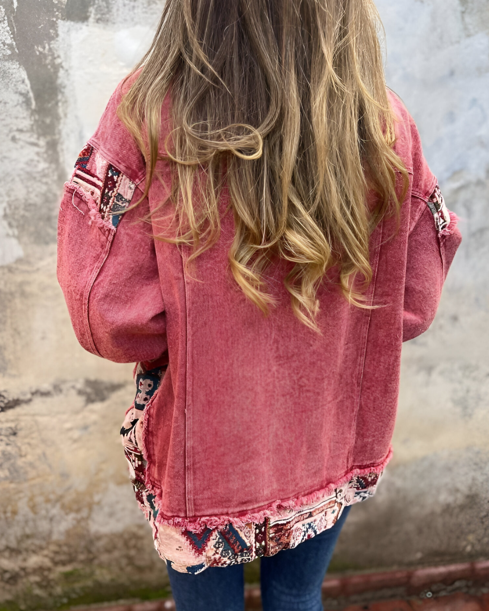 Veste en Jean Patchwork Femme Décontractée Multicolore Denim