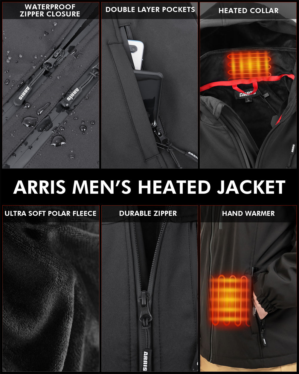 Veste Chauffante Homme avec 8 Zones de Chaleur - Compatible Powerbank