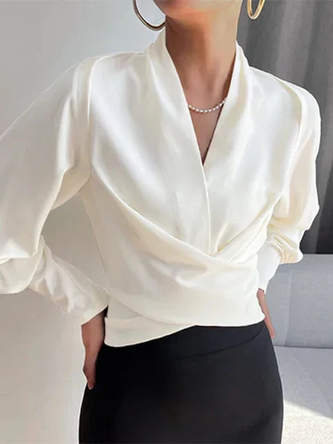 Blouse drapée femme - Décolleté V, style fluide et chic - Seroa - vue 2