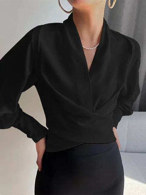 Blouse drapée femme - Décolleté V, style fluide et chic - Seroa - vue 3