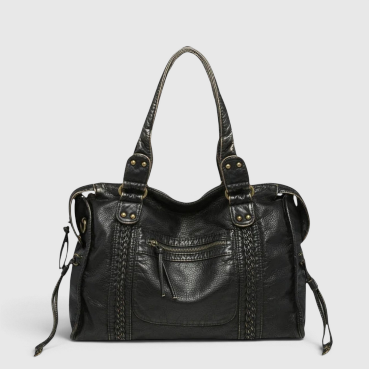 Sac à Épaule Noir Femme – Sac à Main Tendance en Simili Cuir avec Poches Zippées