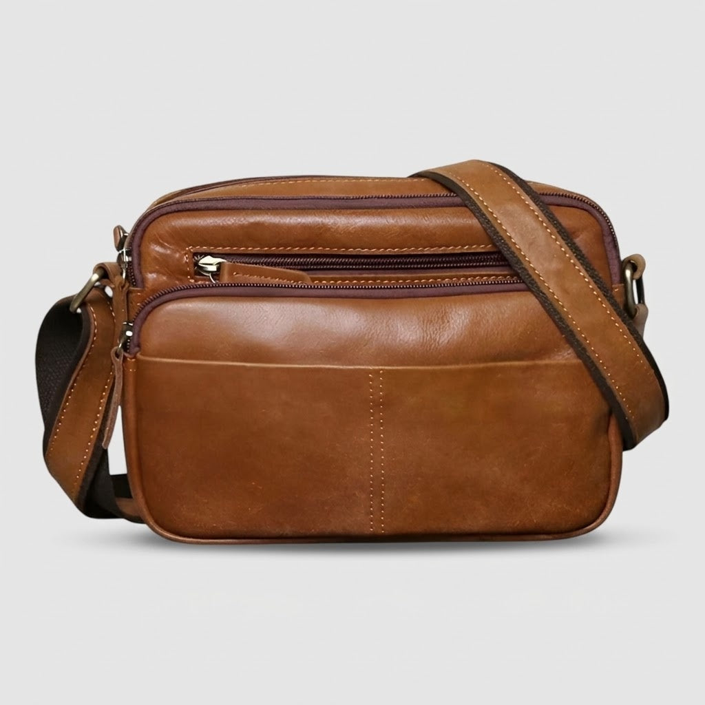 Sac Bandoulière Homme Premium en Cuir Mat Marron