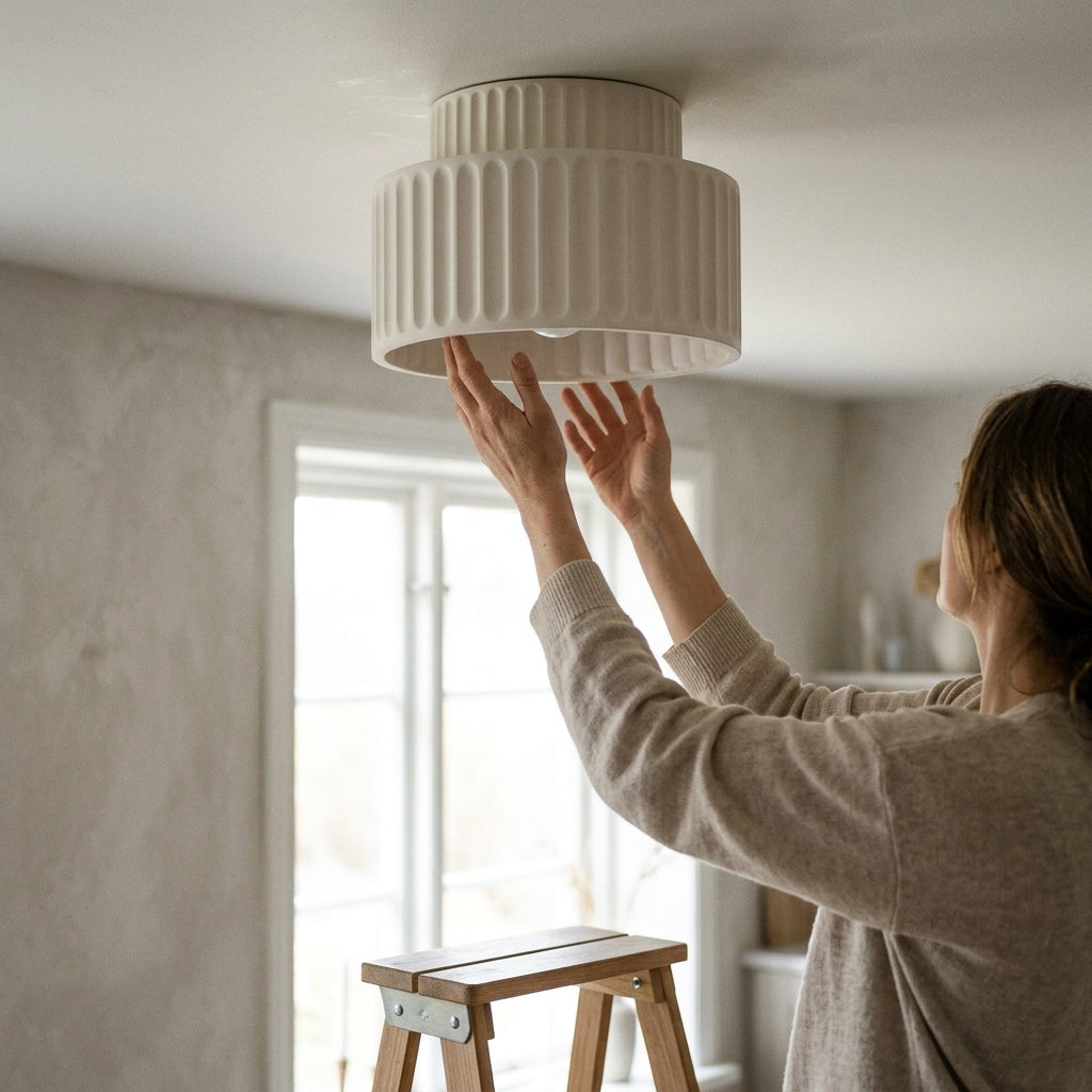 Plafonnier Cannelé - Design Tambour à Deux Niveaux