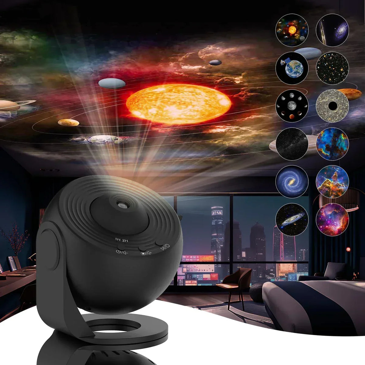 Projecteur d'Étoiles Galaxie – Veilleuse Ciel Étoilé Rotative 360° avec 13 Disques