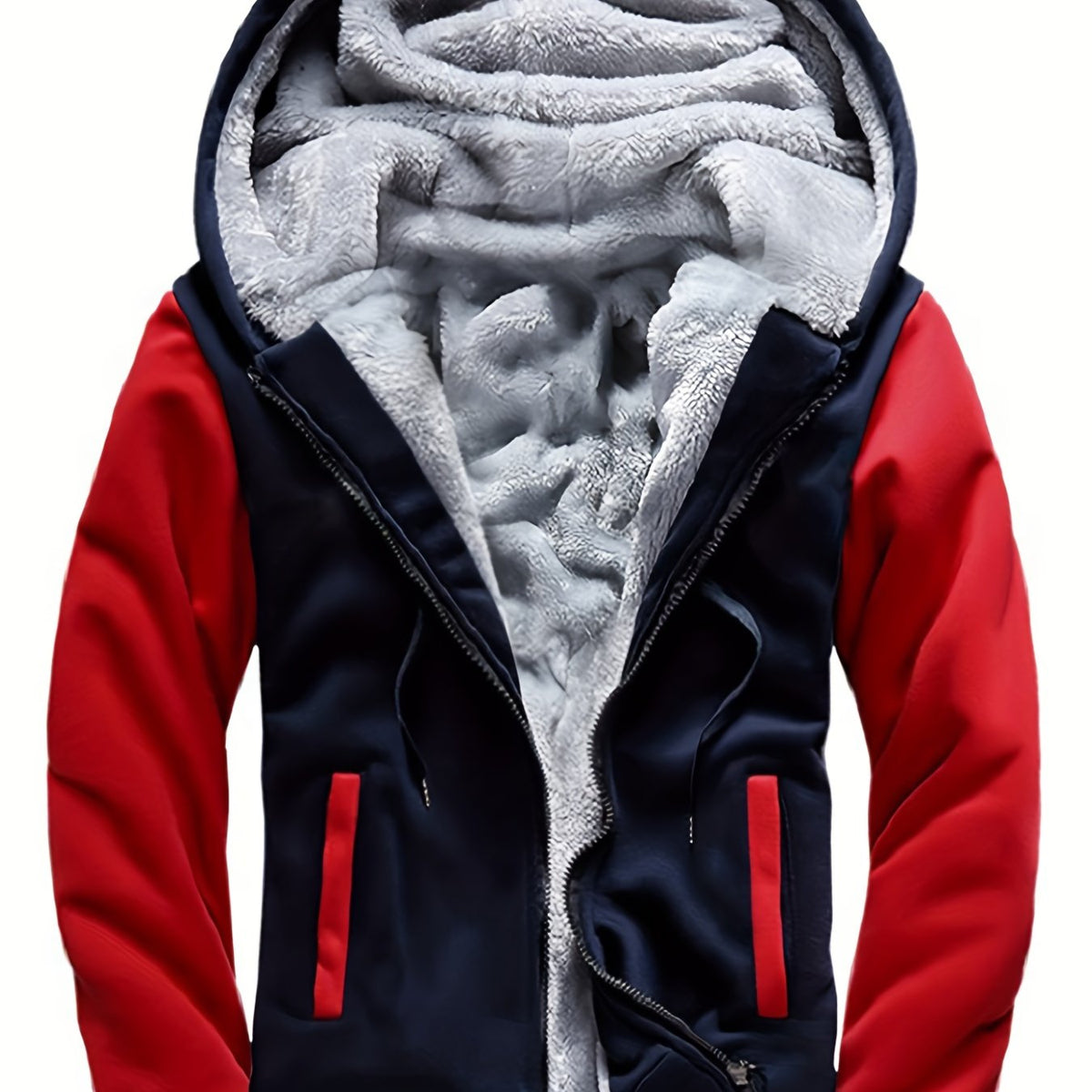Veste Chaude Homme à Capuche en Polaire Colorblock