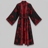 Kimono Peignoir en Coton avec Motif Feuille Réversible