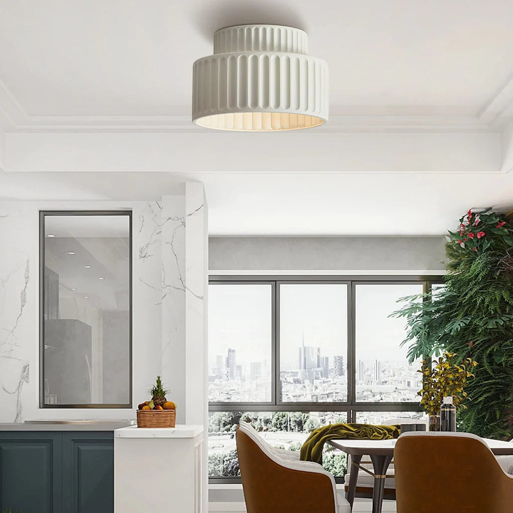 Plafonnier Cannelé - Design Tambour à Deux Niveaux