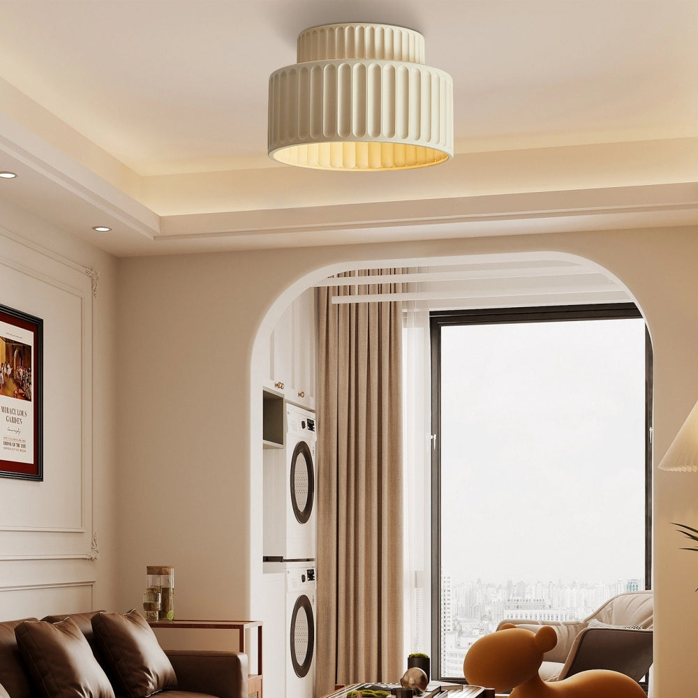 Plafonnier Cannelé - Design Tambour à Deux Niveaux