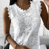 Bluză elegantă fără mâneci din dantelă cu broderie florală pentru femei