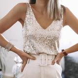 Maiou glam cu paiete și decolteu în V pentru un look feminin