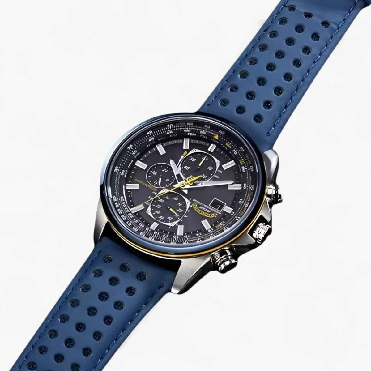Montre Chronographe Homme MultiSteel 42mm – Acier Argenté, Cadran Bleu
