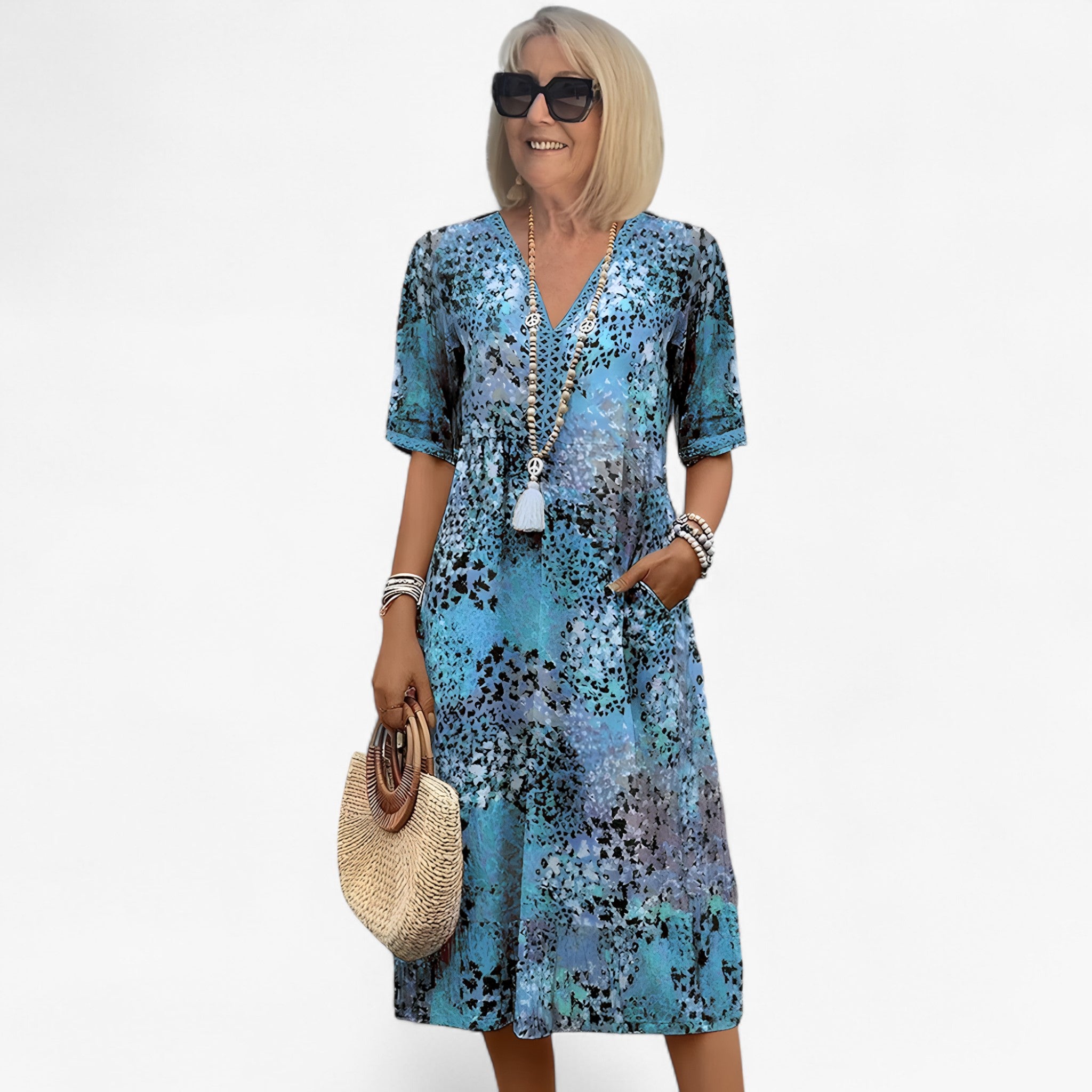 Robe Midi Florale Femme Élégante Estivale pour Cérémonie et Événements Spéciaux