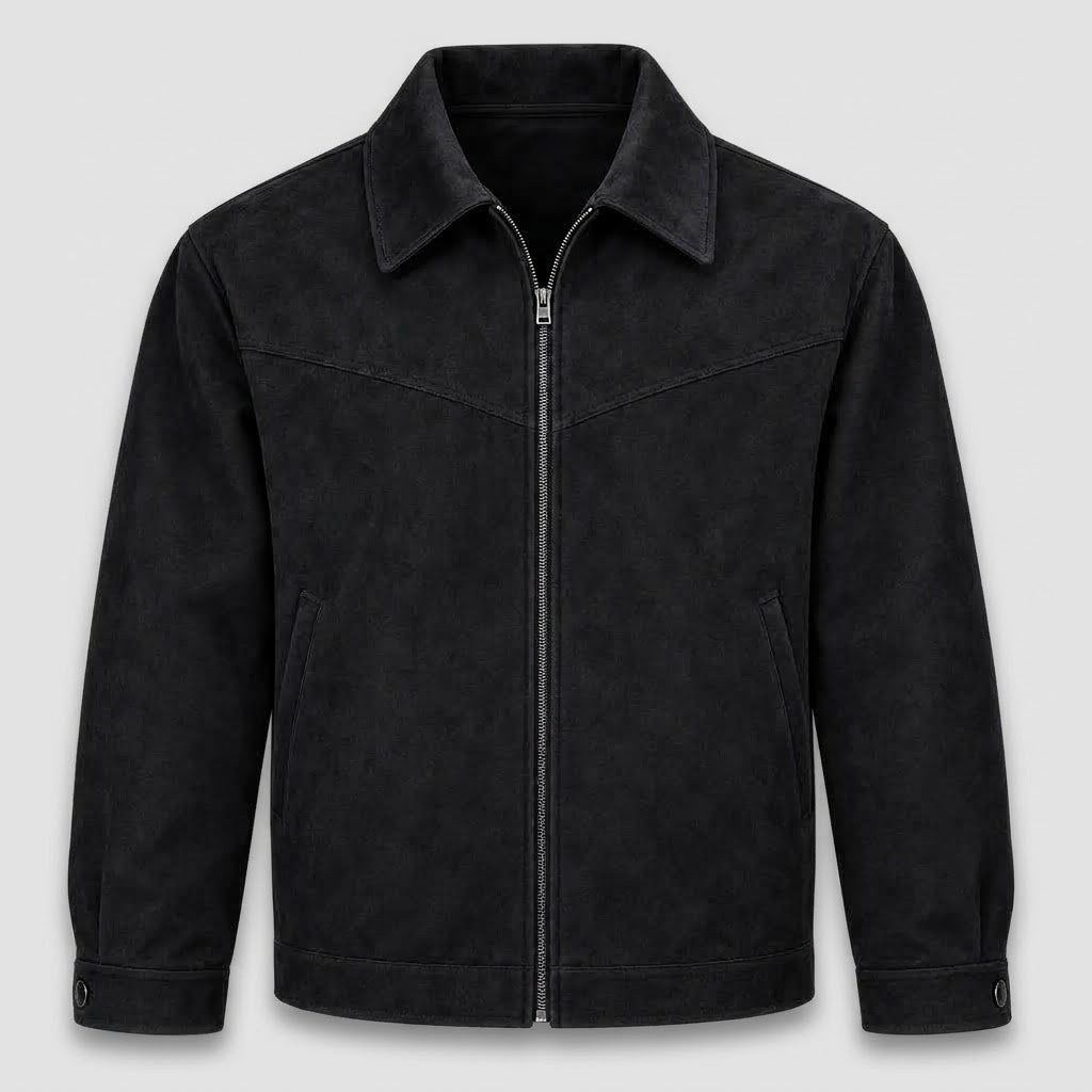Veste Courte Homme Effet Suède avec Col Rabattu
