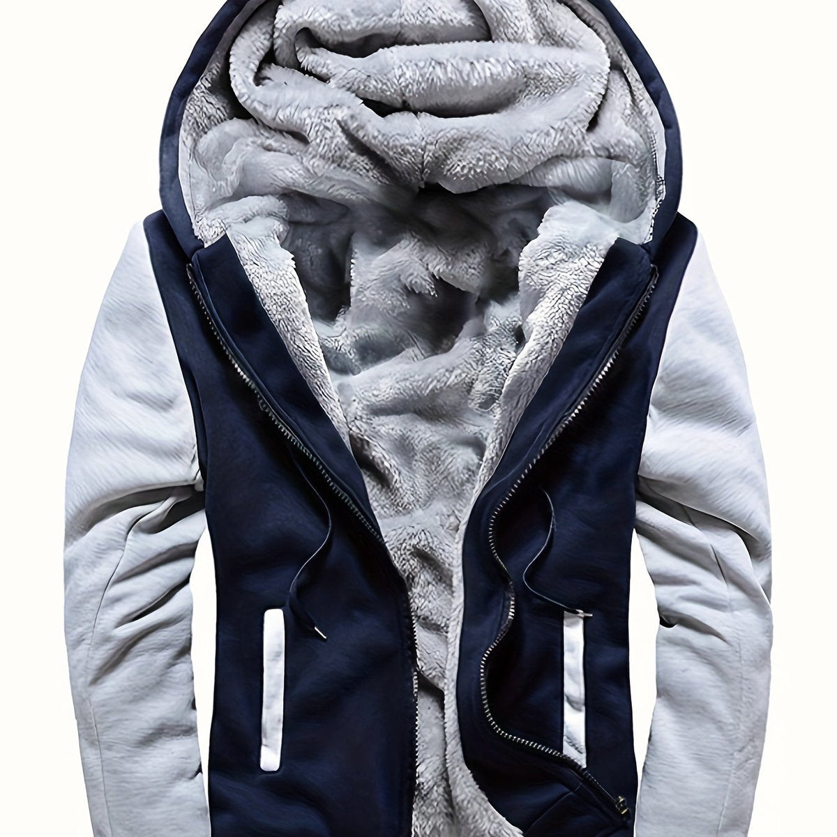 Veste Chaude Homme à Capuche en Polaire Colorblock