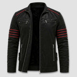 Veste Biker Homme en Cuir Synthétique avec Bandes Contrastées