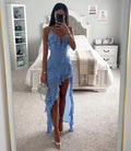 Robe Asymétrique avec Volants et Bretelles Fines Femme
