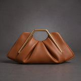 Weiche Leder-Clutch, Origami-Design, goldfarbener sechseckiger Griff