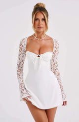 Rochie scurtă corset cu mâneci din dantelă pentru femei