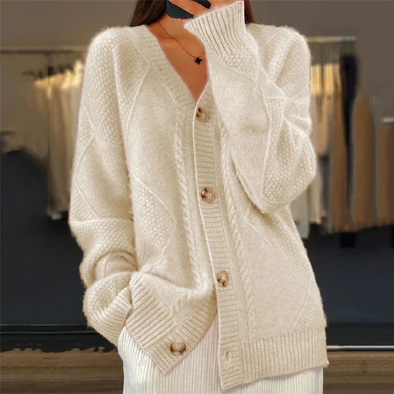Gilet Tricote Femme - Motif Texture avec Col en V