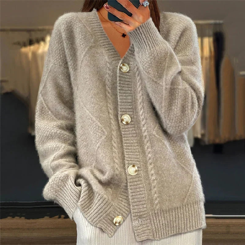 Gilet Tricote Femme - Motif Texture avec Col en V